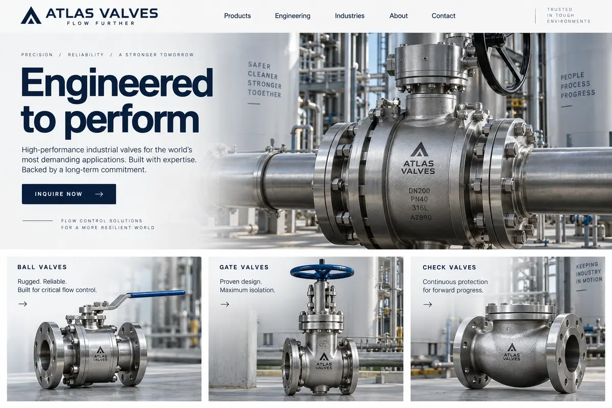 Atlas Valves 行业网站设计示意图