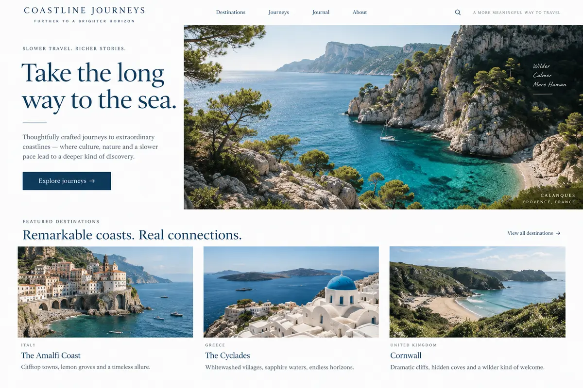 Coastline Travel 行业网站设计示意图