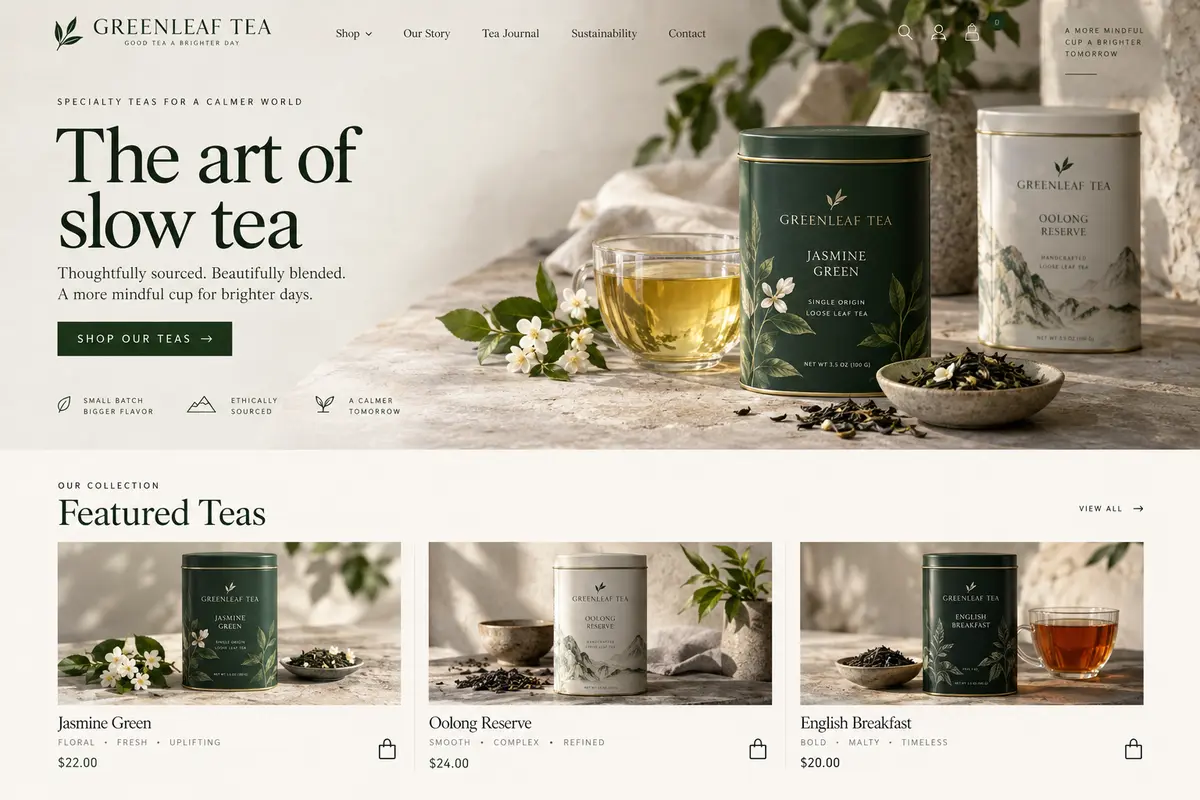 Greenleaf Tea 行业网站设计示意图